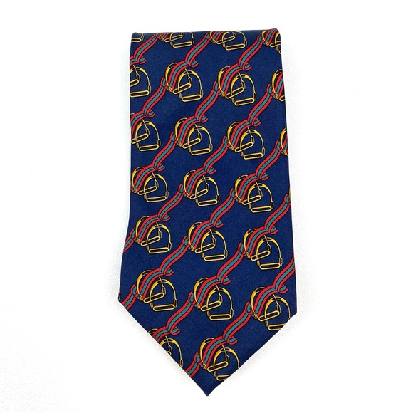 Gucci Vintage Tie Printed Silk Equestrian Stirrup Navy Pattern Vtg One Size - Picture 2 of 8